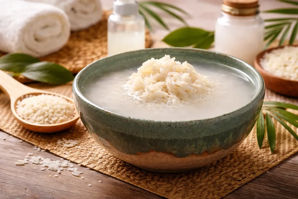Rice water for skin in a bowl for natural skincare benefits